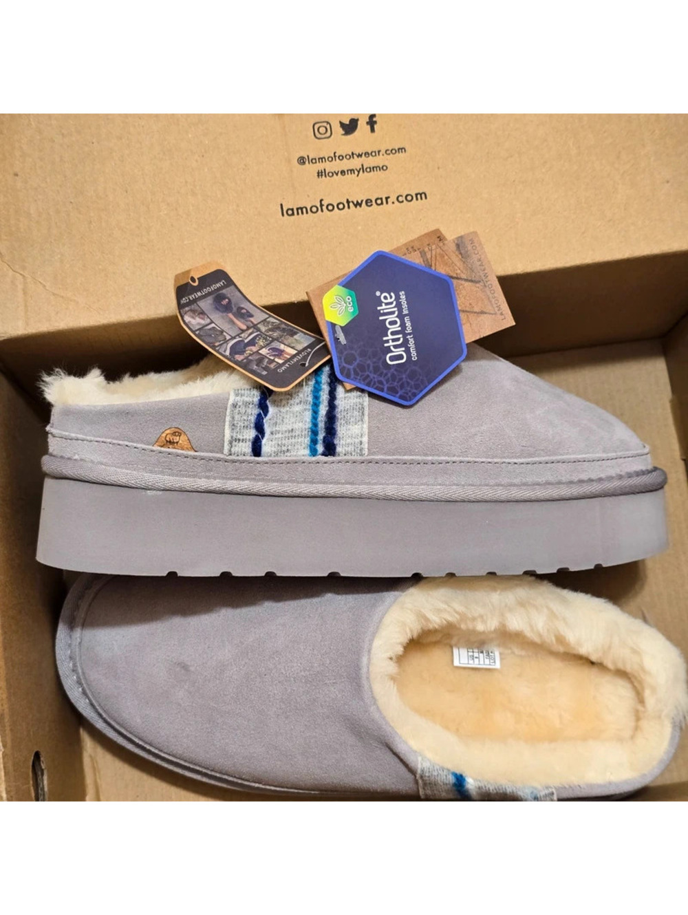 Lamo Jane Platform Slippers Womens 8 Grey Multi Suede Faux Fur Clog NIB EW2440